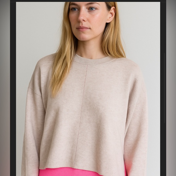 Autumn cashmere tan & pink crop sweater knit fall revolve top classic designer - Picture 1 of 7